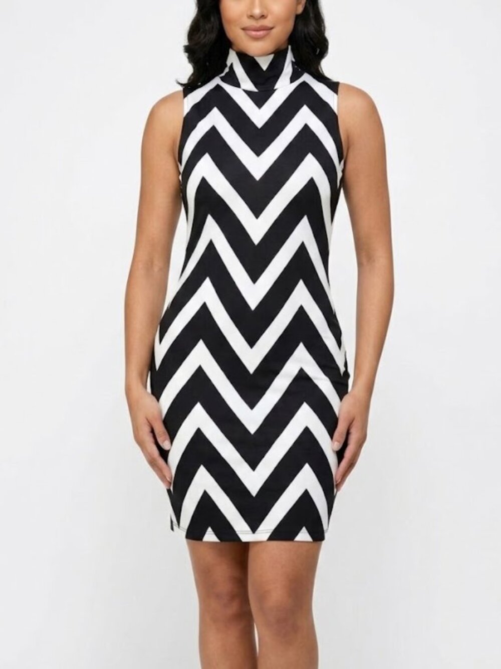 A'GACI Indie Sleaze Chevron Mini Dress Mock Neck Back Cutout 2010s Tumblr S